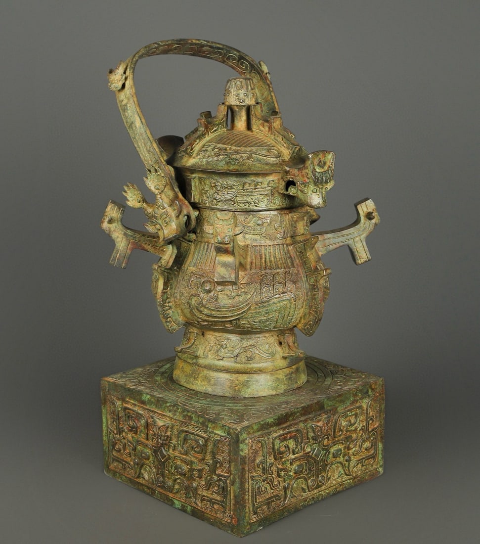 Zhou Dynasty Bronze square seated full-frame teapot - 2