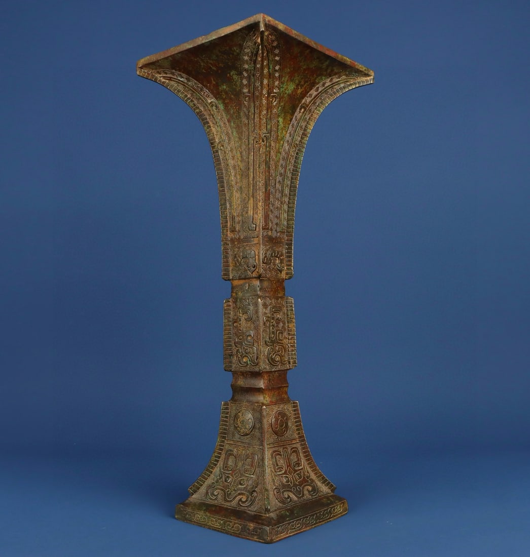 Zhou Dynasty Bronze square flower goblet - 5