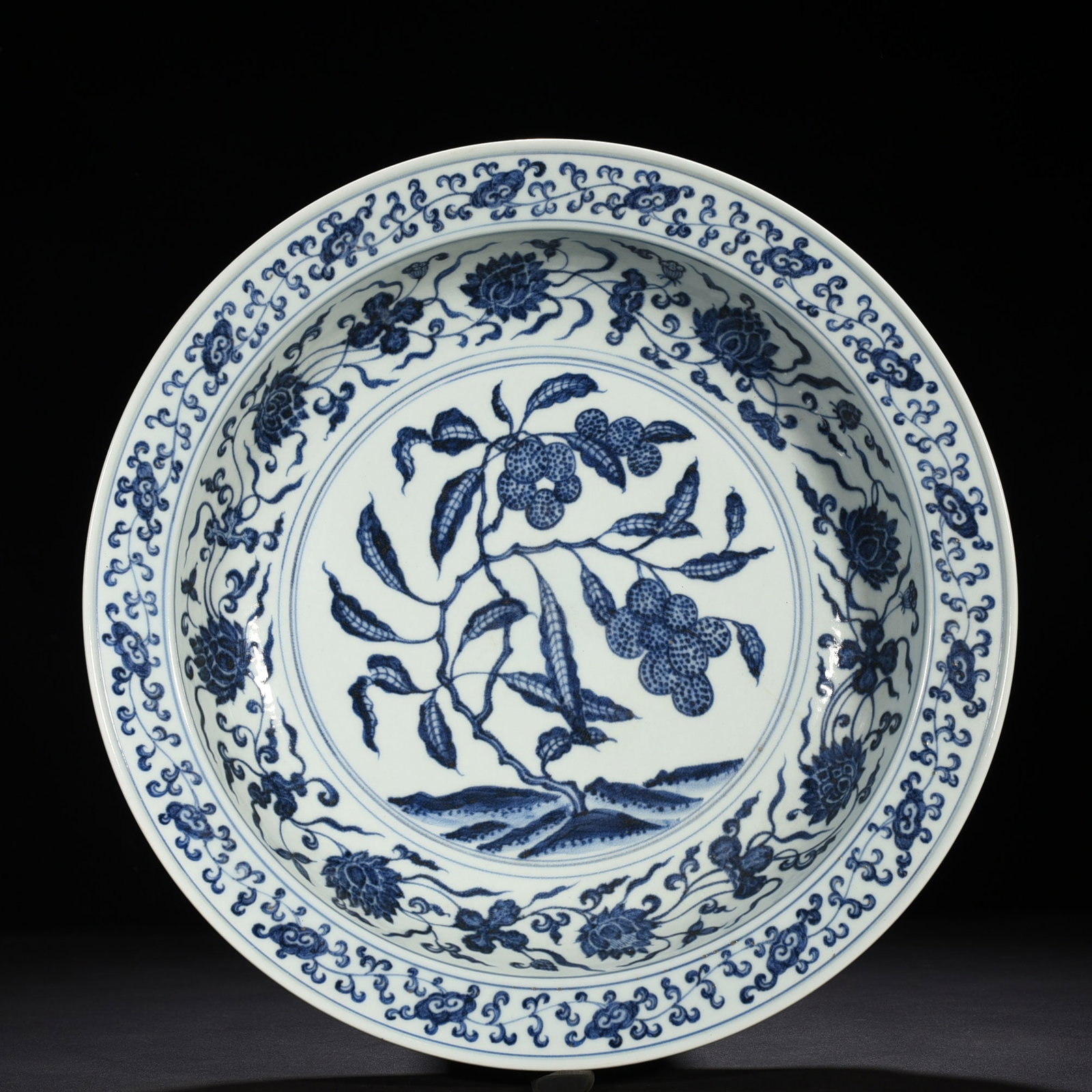 Ming Dynasty Yongle blue and white lychee flower pattern folded edge plate (1 of 8)