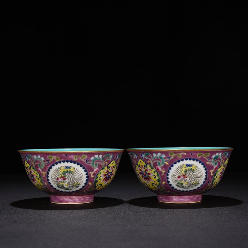 Qing Dynasty Qianlong purple ground pastel group crane pattern bowl: Size: Width 16 cm - Height 8 cm Materials: Porcelain Time Period: Qing dynasty Manufactured Date: Qianlong Mark & Period Object: Chinese Antique ⛨ Purchase With Confidence ✔ Verifie