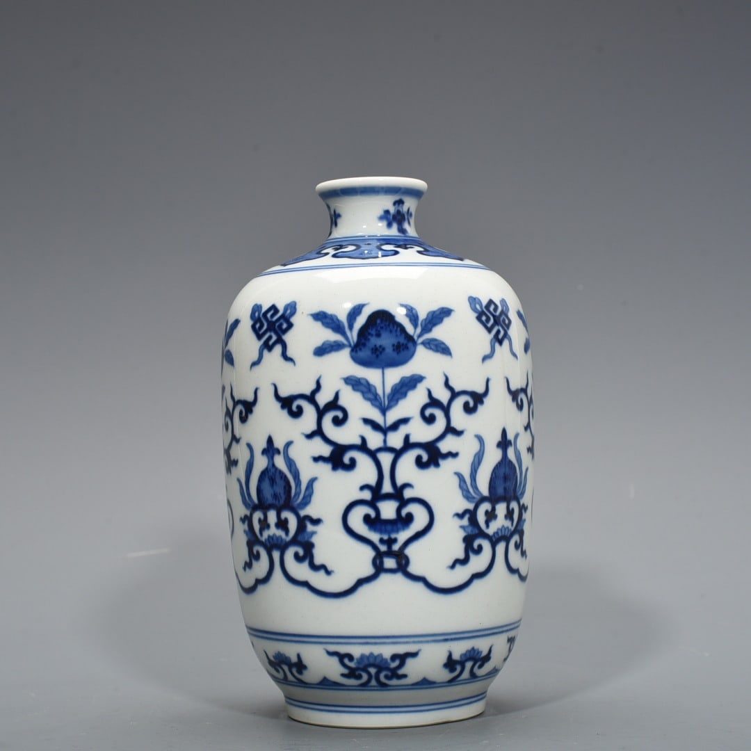 Qing Dynasty Qianlong blue and white flower and fruit patterns plum vase (1 of 6)