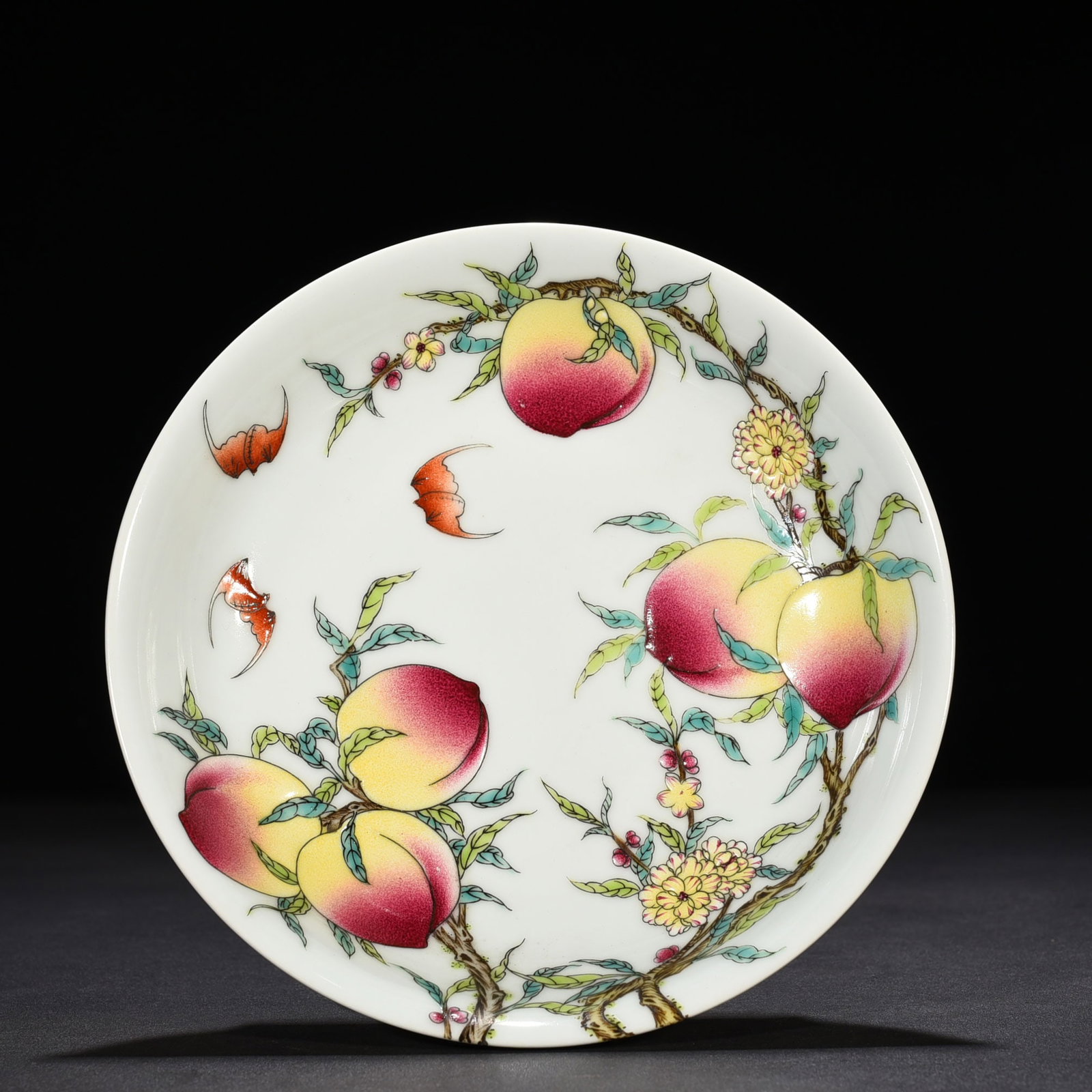 Qing Dynasty Yongzheng pastel-colored peach-patterned plate: Size: Width 20 cm - Height 4 cm Materials: Porcelain Time Period: Qing dynasty Manufactured Date: Yongzheng Mark & Period Object: Chinese Antique ⛨ Purchase With Confidence ✔ Verifi