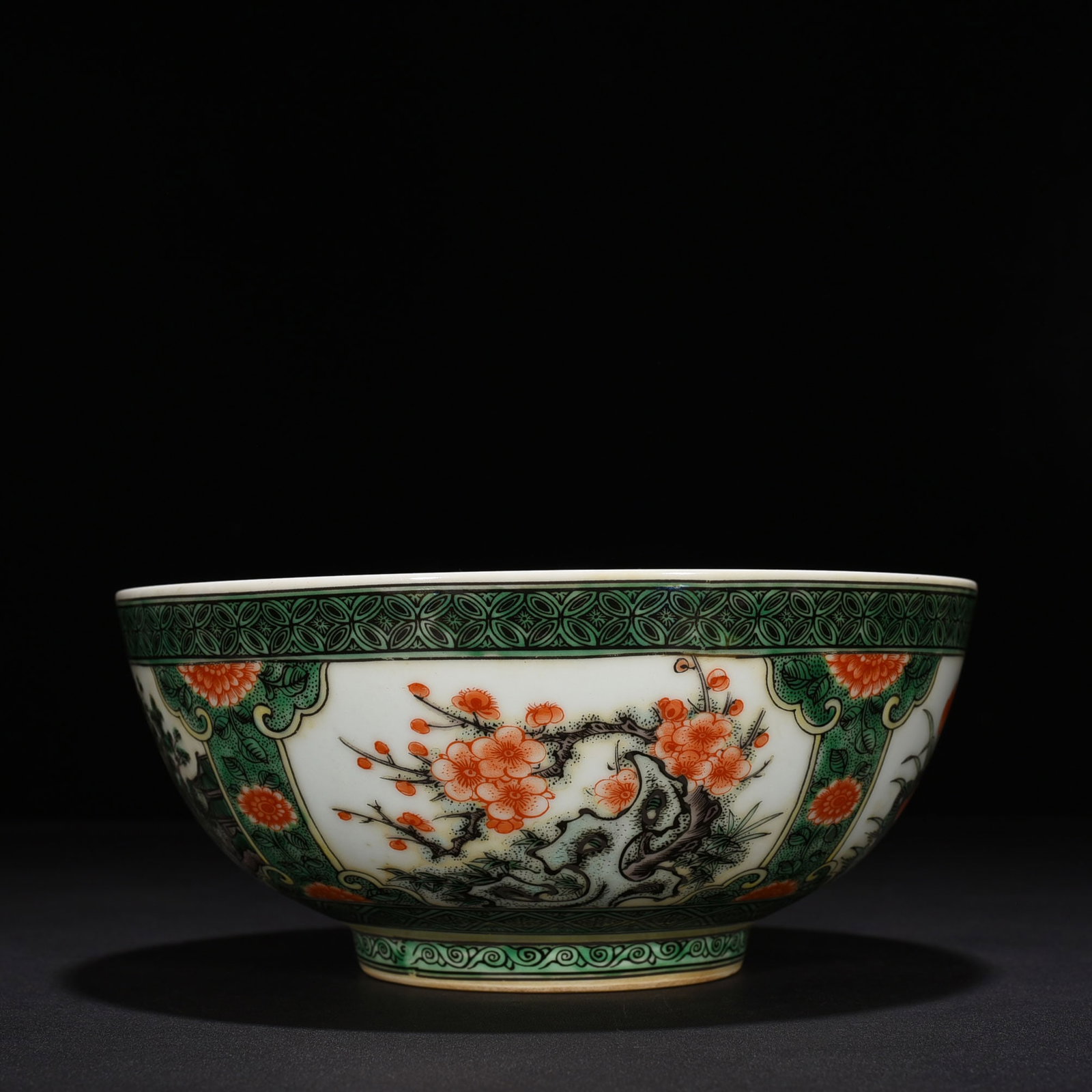 Qing Dynasty Kangxi colorful flower landscape bowl: Size: Width 22 cm - Height 10 cm Materials: Porcelain Time Period: Qing dynasty Manufactured Date: Kangxi Mark & Period Object: Chinese Antique ⛨ Purchase With Confidence ✔ Verified