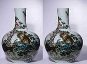 PAIR OF PAINTED-ENAMELED 'TWELVE ZODIAC' GLOBULAR VASES