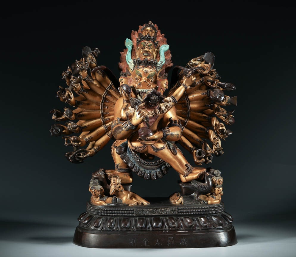 Six grade Buddha Tower Bronze Gilded Gold and Mighty King Kong Statue (1 of 9)