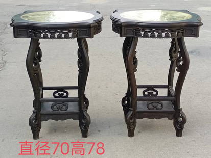 A flower stand made of rosewood inlaid with marble from the Qing Dynasty: Height :78cm Width :70cm