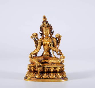 Gilded bronze Buddha statues from the late Qing Dynasty in China: Height: 9 cm, width: 6 cm, weight: 340 grams