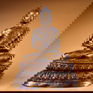 A large number of gilded bronze Tibetan Buddha statues from the Qing Dynasty: Height :29cm Width :22cm