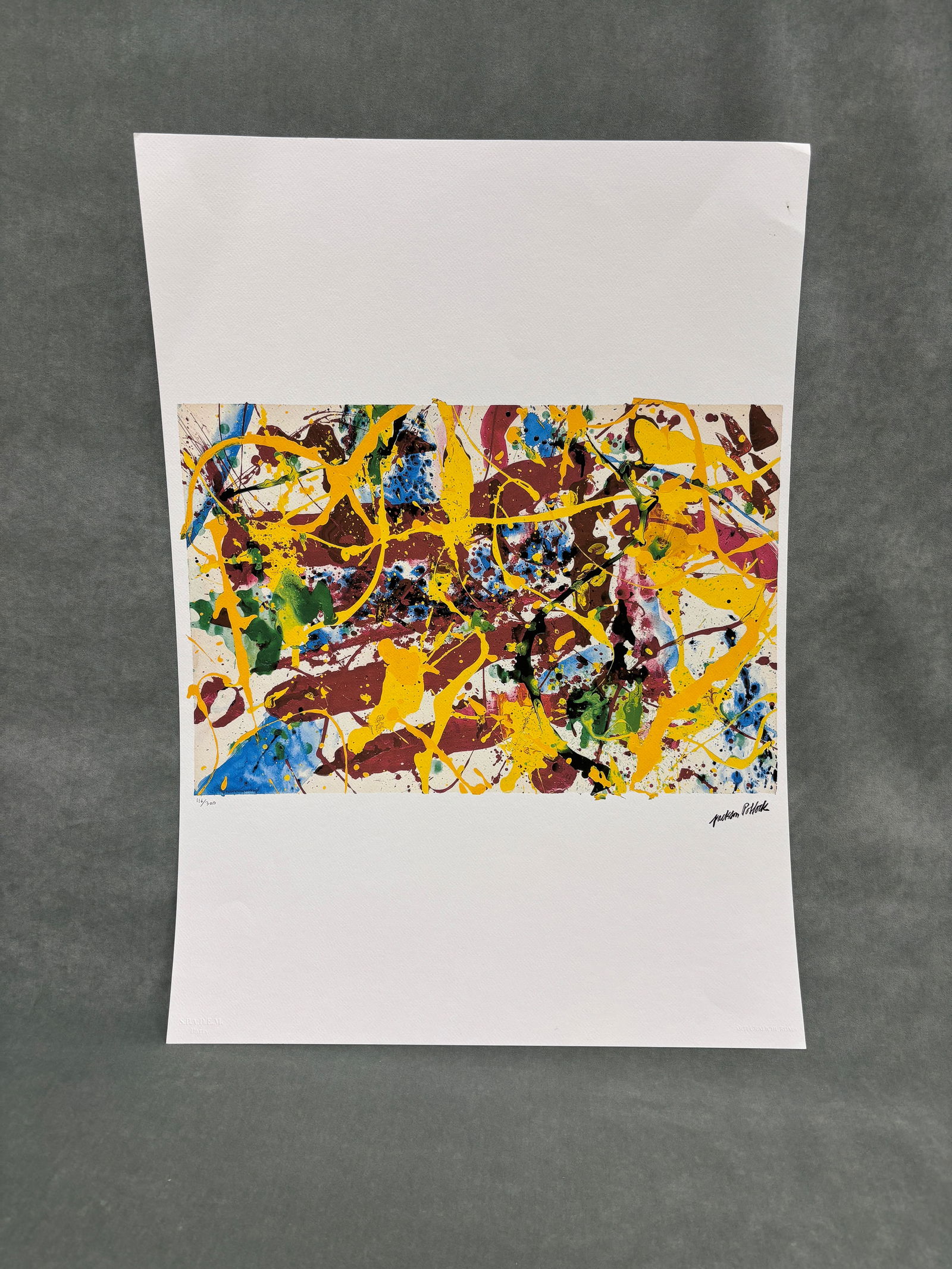 Jackson Pollock, offset lithograph, signed in the plate: Artist: Jackson Pollock (American, 1912-1956) Title: Year: 1990 Medium: offset lithograph Image Size: 12.4 x 18.8 inches Sheet Size: 27.6 x 19.7 inches Catalog reference: