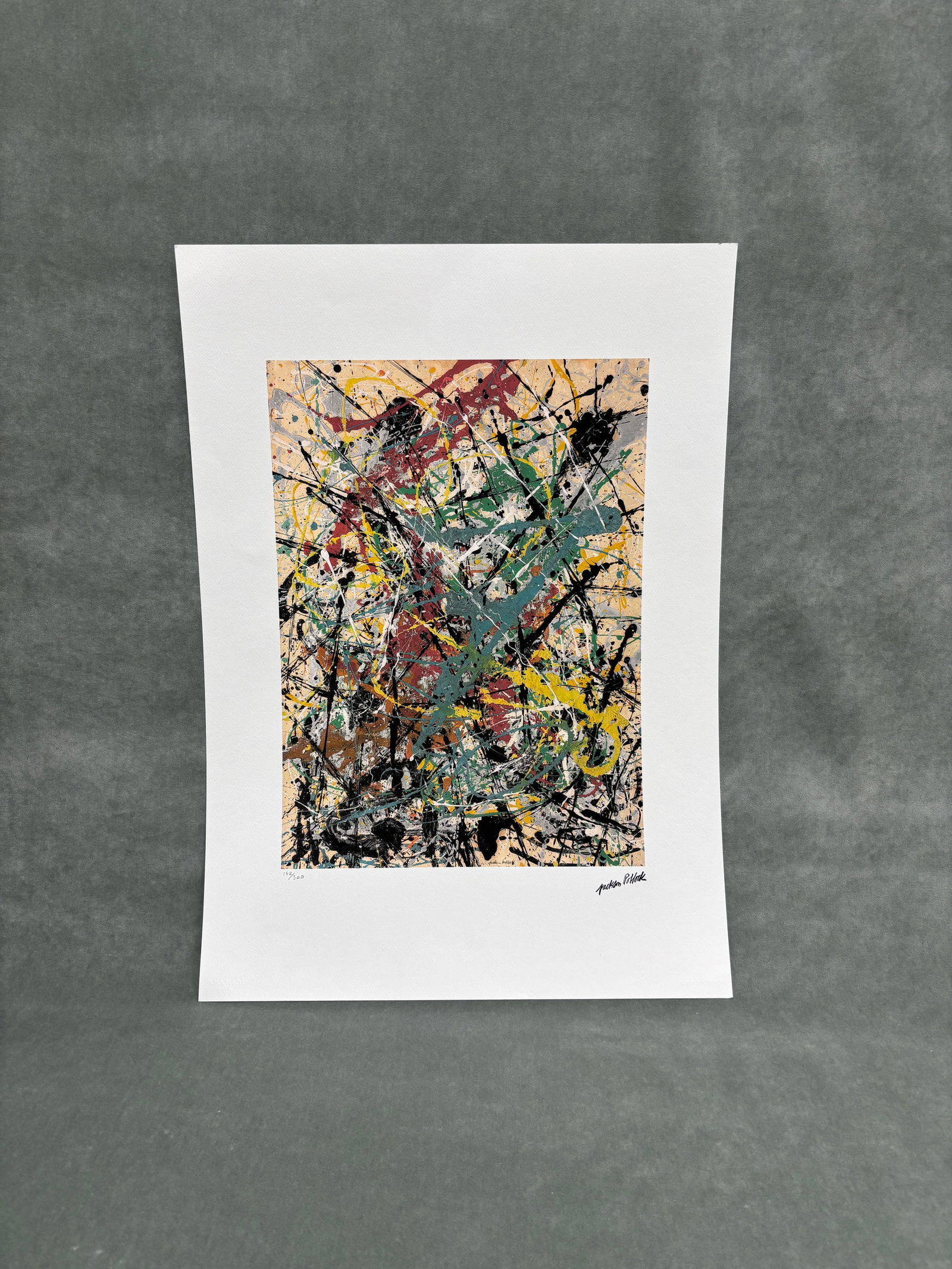 Jackson Pollock, offset lithograph, signed in the plate: Artist: Jackson Pollock (American, 1912-1956) Title: Year: 1990 Medium: offset lithograph Image Size: 19.0 x 13.8 inches Sheet Size: 27.6 x 19.7 inches Catalog reference: