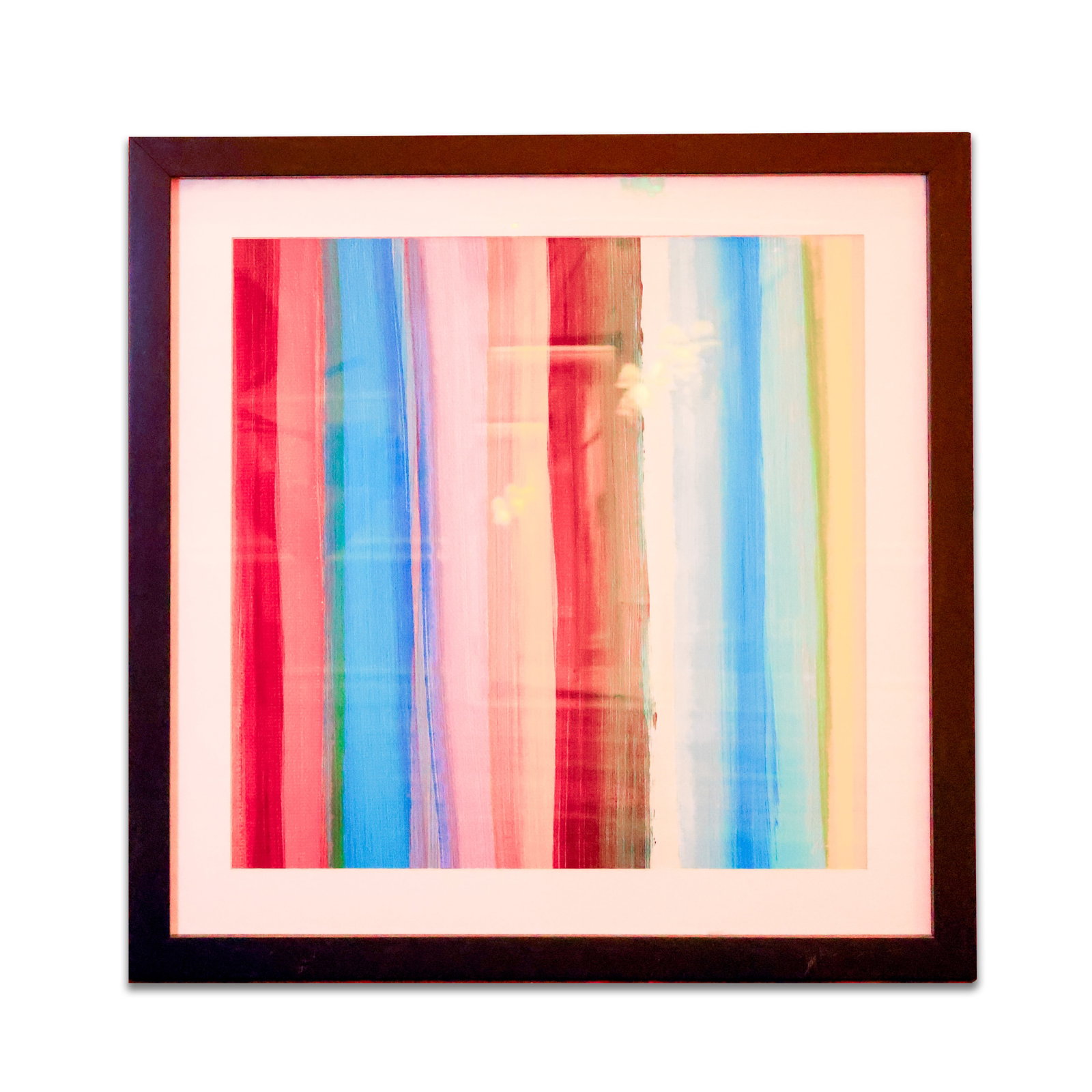 Framed Art: Print on paper of a rainbow stip in a black colored frame with standard glass. Size 24" x 24". Total Quantity: 1.