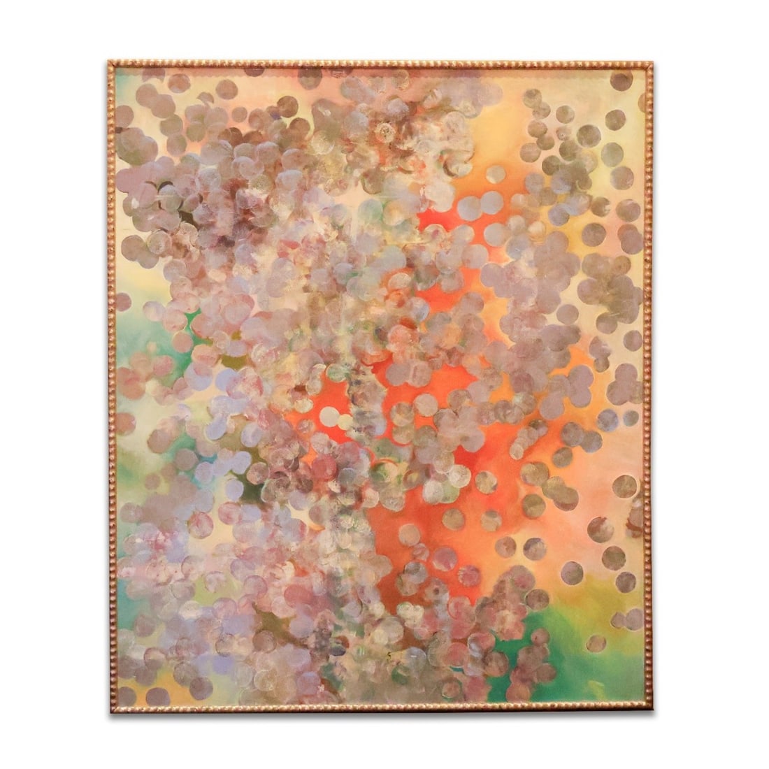 Framed Art: Acrylic on canvas of bubbles with a multi color background in a pewter frame. Size 74" x 62". Total Quantity: 1.