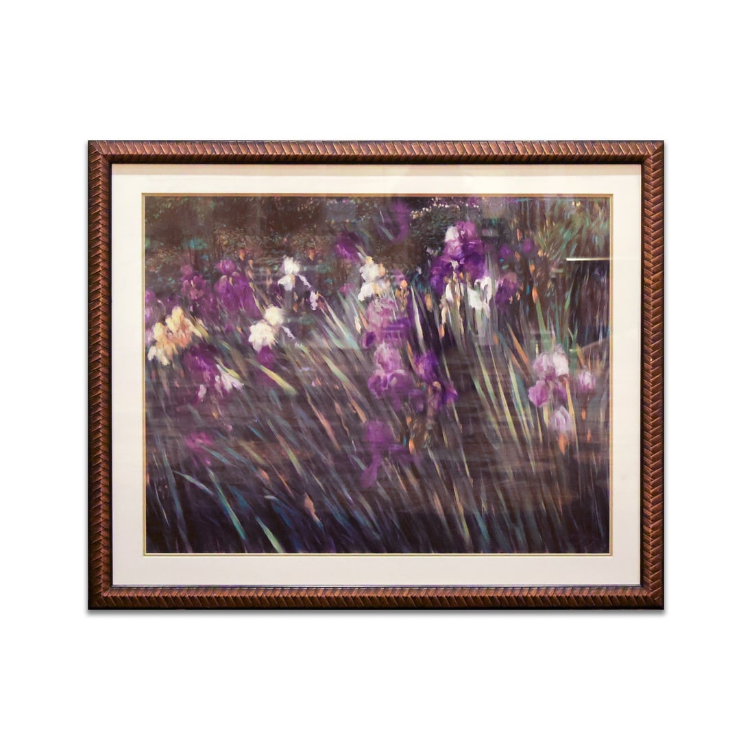 Framed Art: Artwork of purple and white flowers in a field in a bronze colored frame with glass. Size 44" x 35". Total Quantity: 1.