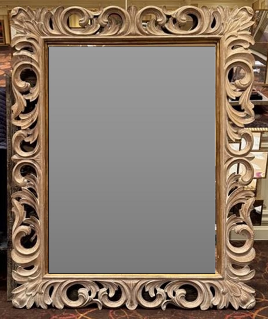 Framed Mirror: Wall Mirror with Hand carved frame of Flowers and Birds. 44" x 61. Total Quantity: 1.