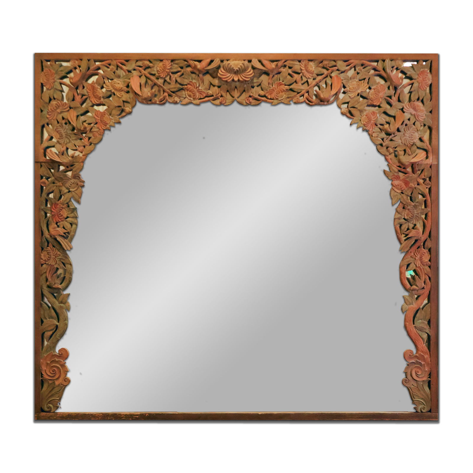 Framed Mirror: Wall Mirror with Hand carved frame with Flowers and birds. 79" x 72"Total Quantity: 1.