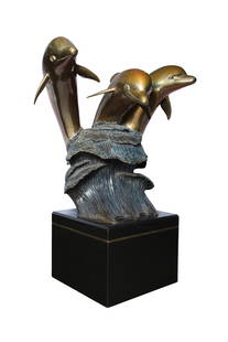 Bronze Dolphin Statue: Bronze statue of dolphins. Size 2'10" x 2'10" x 6'6". Weights of 650 pounds. Total Quantity: 1.