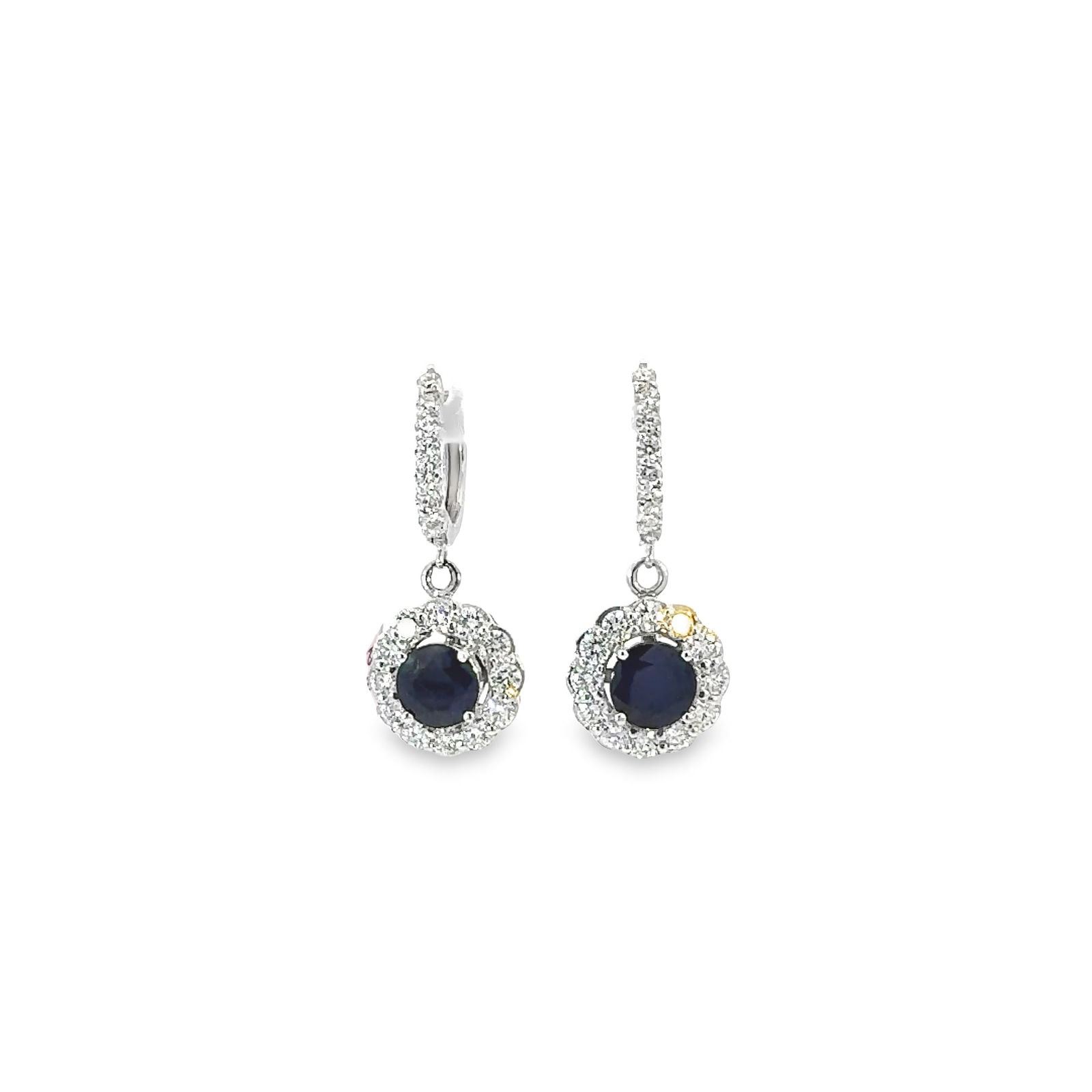 14K Ladies Dangling Earrings 2.15ct Diamonds 2.86ct Blue Sapphire (613) (1 of 6)