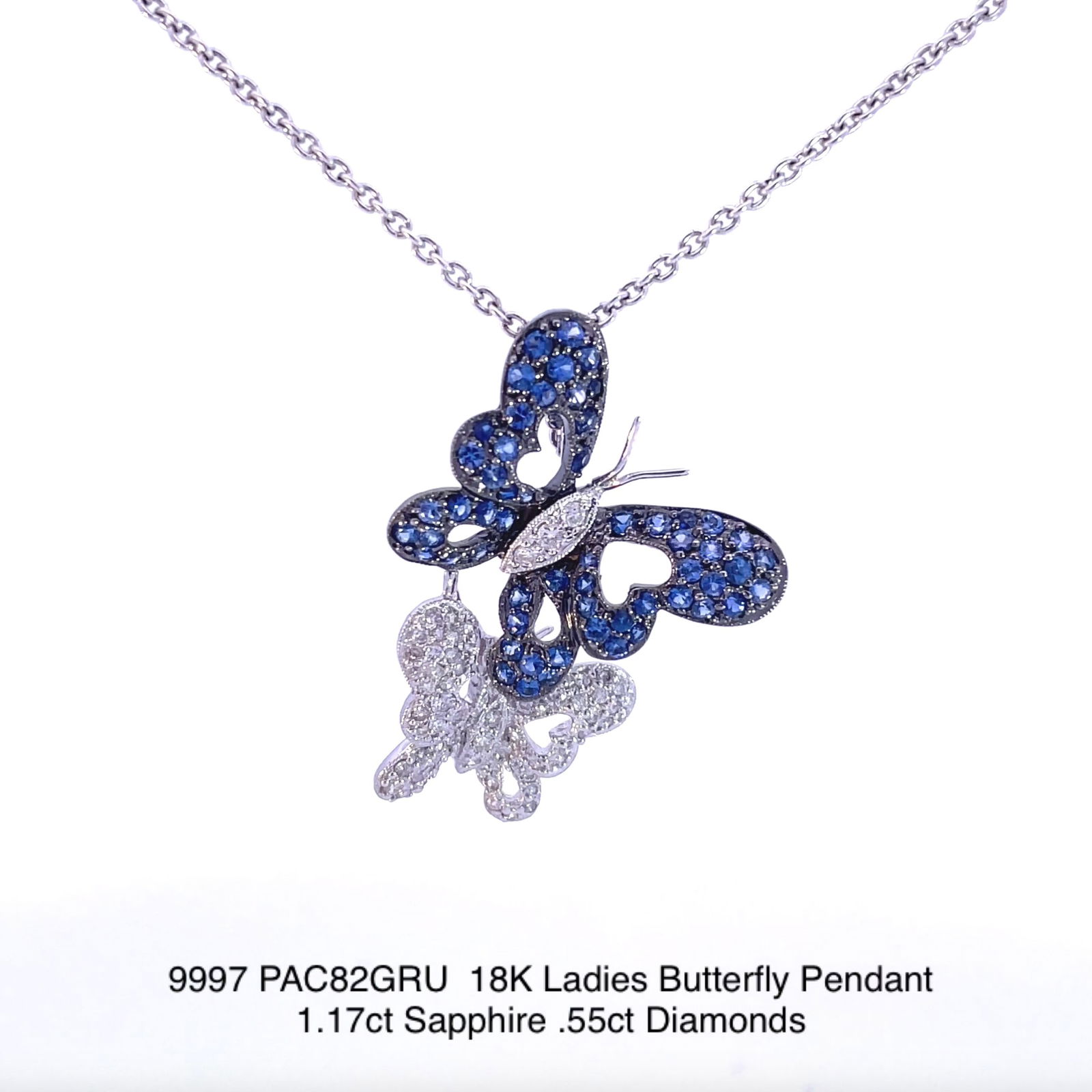 18K Ladies Butterfly Pendant 1.17ct Sapphire .55ct Diamonds (1 of 3)