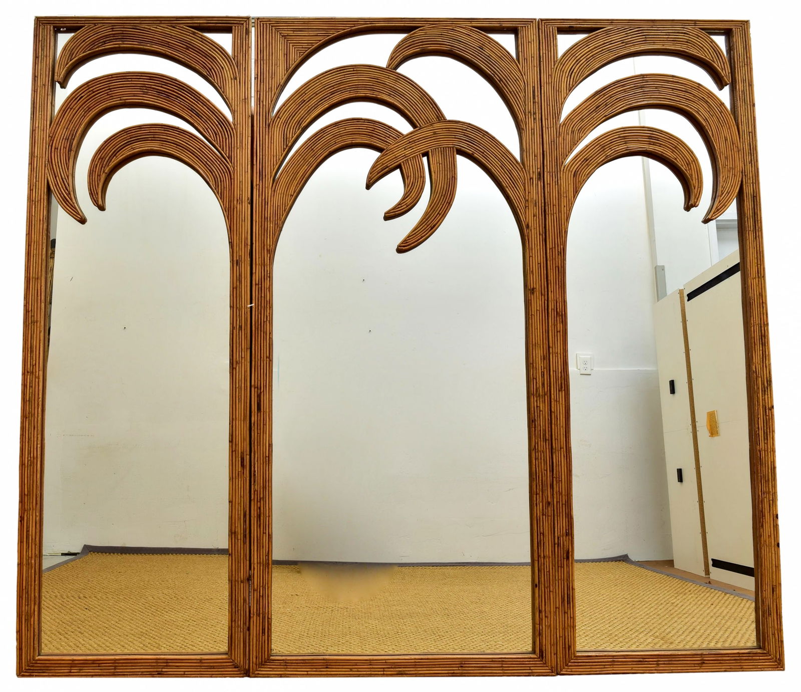 In The Manner Of Vivai del Sud Three Panel Bamboo Tropical Mirrors (1 of 7)