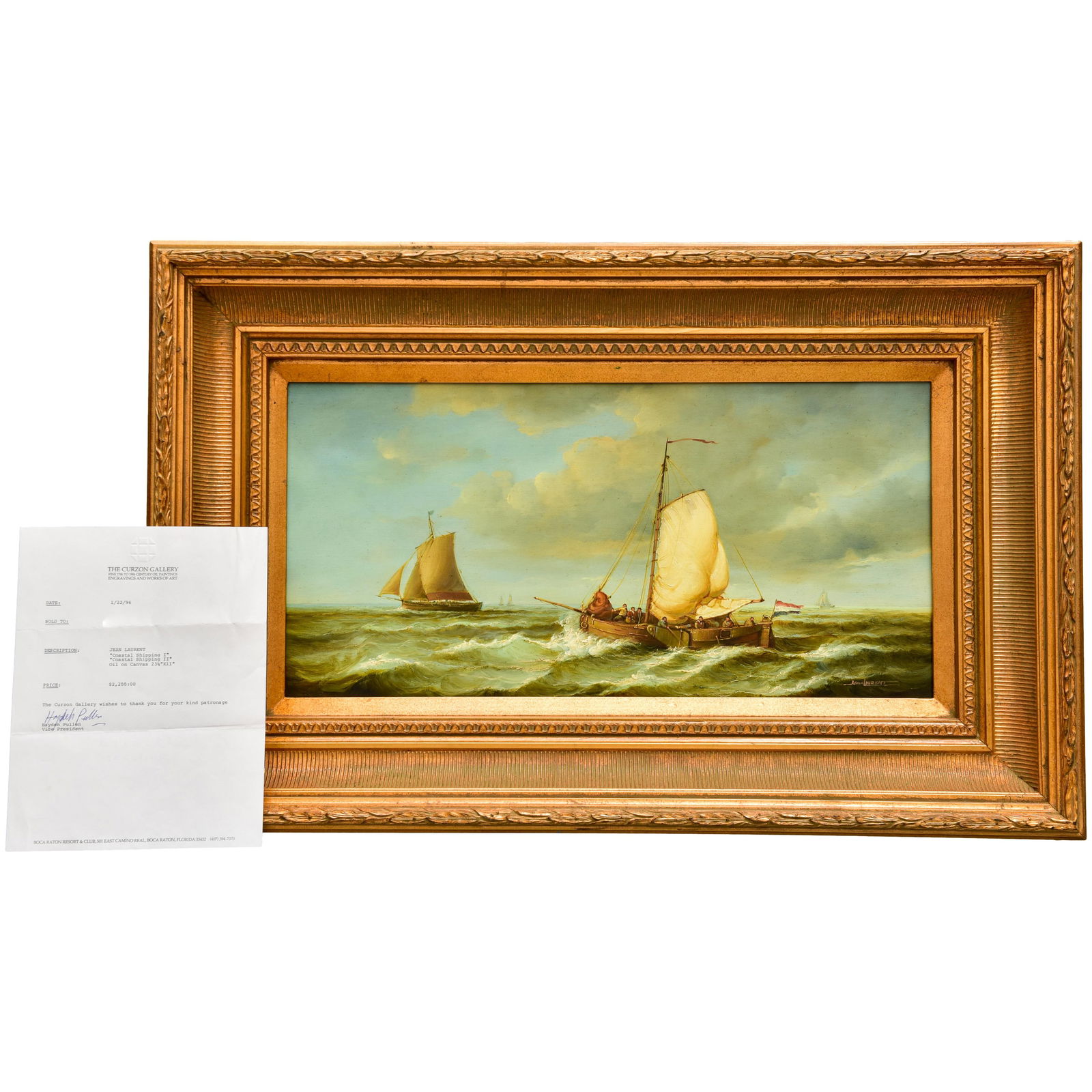 Signed Jean Laurent (French, 1898–1988) Oil On Canvas Painting Titled “Coastal Shipping I" (1 of 12)