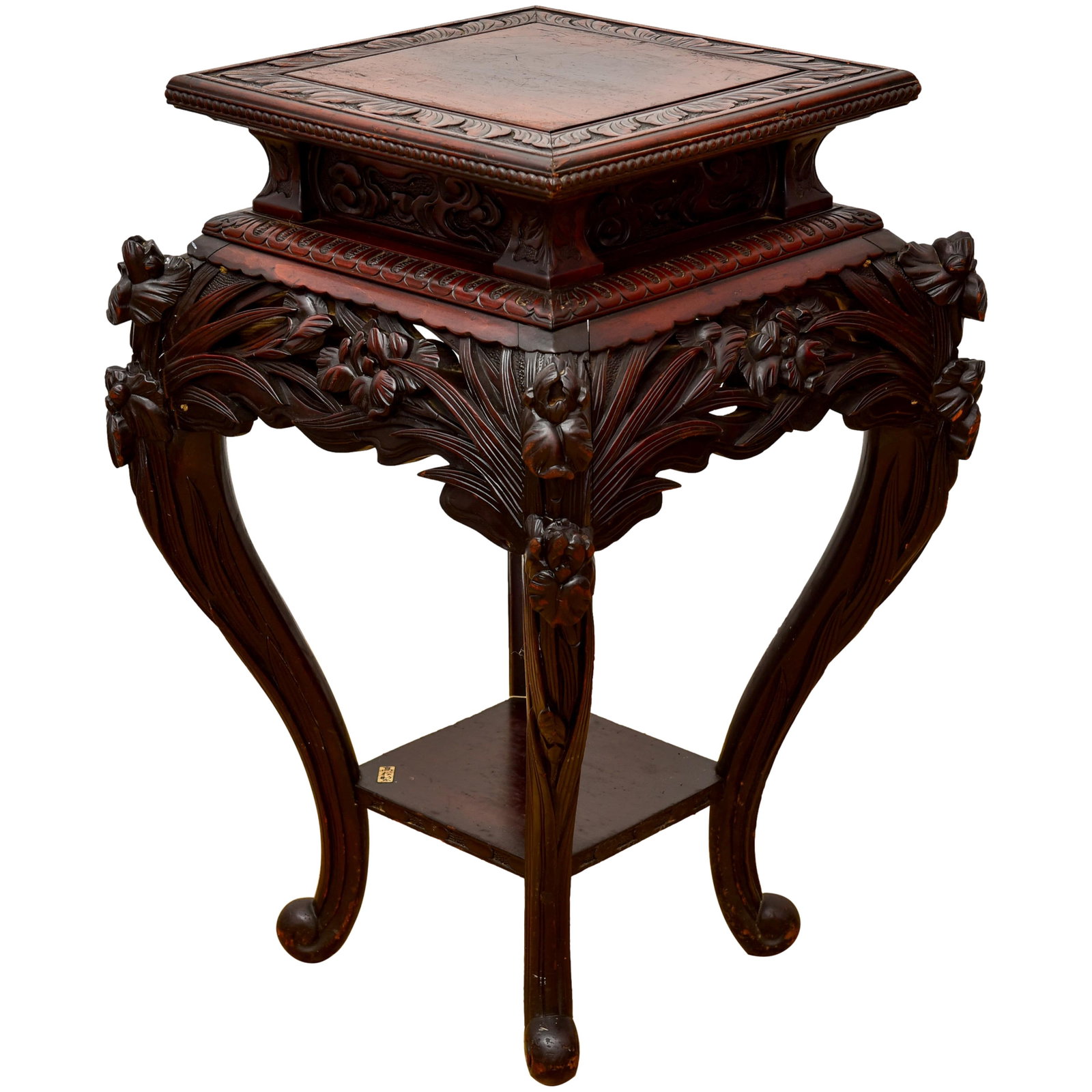 Early 20th Century Chinese Ebonised Jardinière Or Vase Stand: Dimensions: 19” Square x 19 1/2“ H