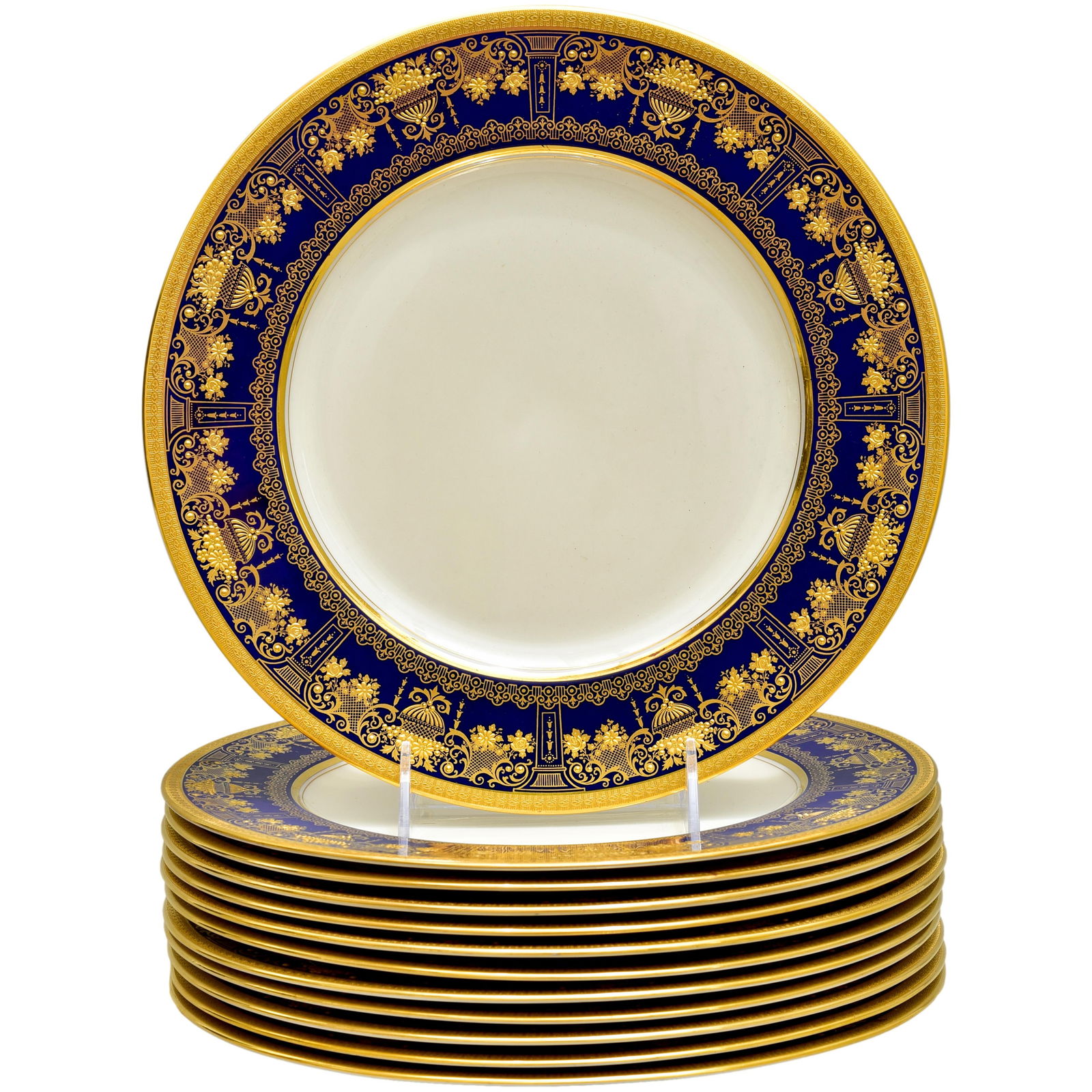Set of 12 Lenox Gold Encrusted Cobalt Blue Dinner Plates (1 of 10)