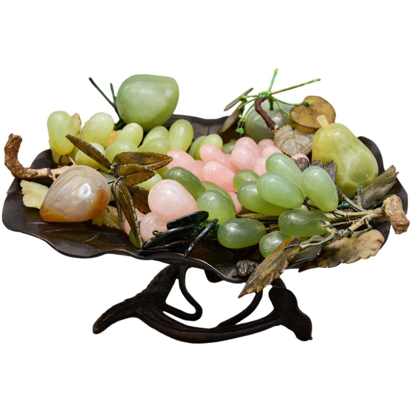 Vintage Chinese Jade Grape Clusters and Fruit in Art Noveau Bowl (1 of 8)