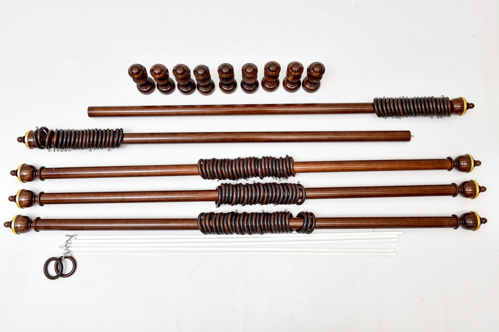 Set of Four Wood Trophy Design Curtain Rods With “O" Rings And Supports (1 of 10)