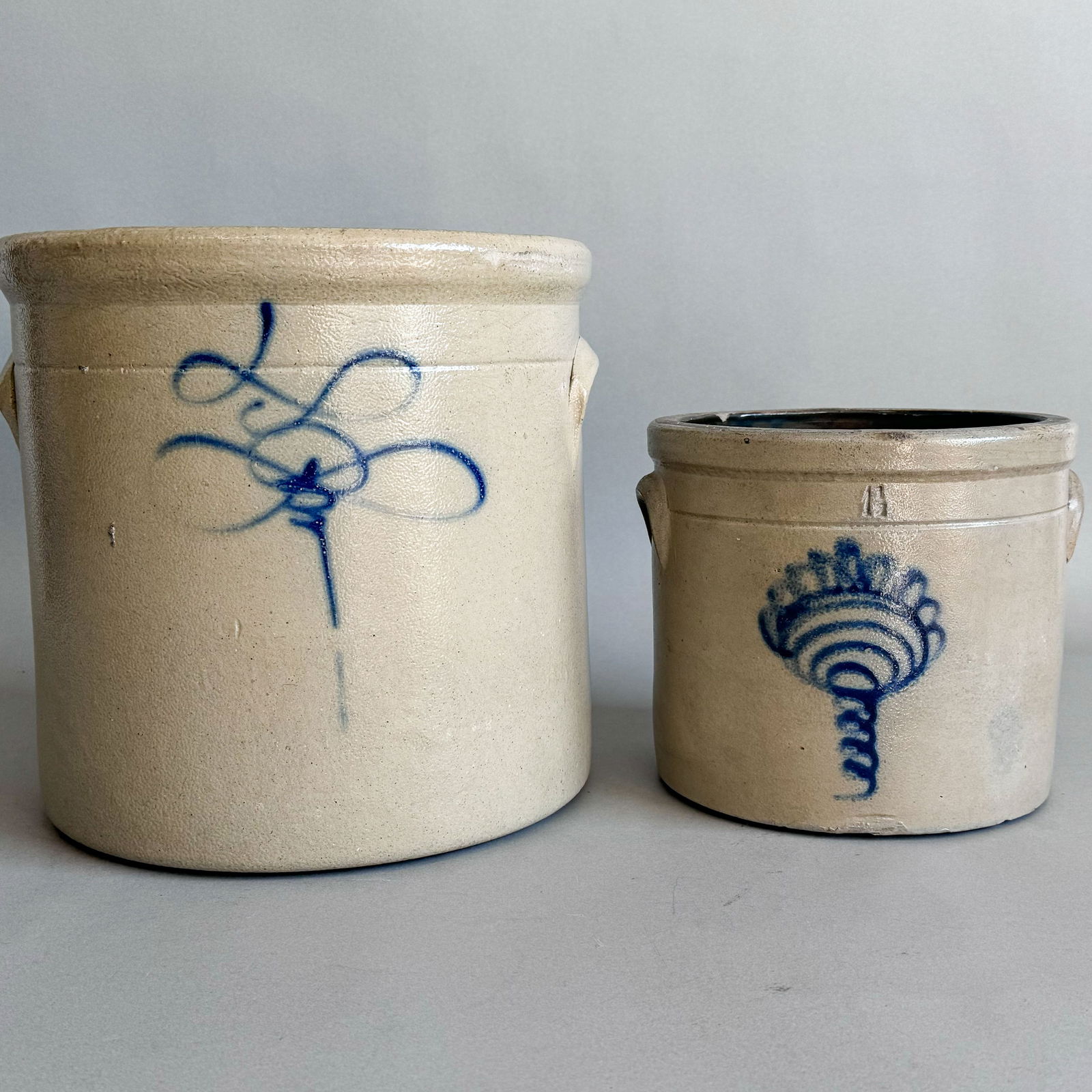 Pair Of Antique Salt Glaze Stoneware Crocks (1 of 5)
