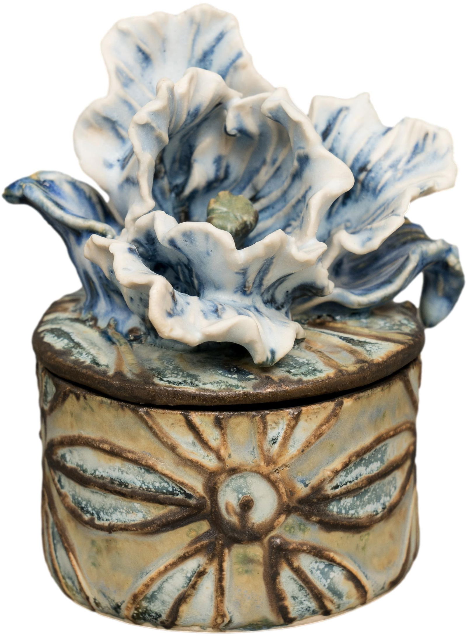 Rare Signed Matthew Solomon 2007 Ceramic Blue And White Flower Trinket Box (1 of 10)