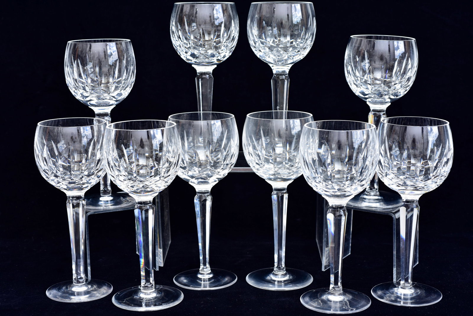 Set of 10 Waterford Crystal Kildare Wine Hock Glasses: Dimensions: 3" Diam. x 7 3/8" H