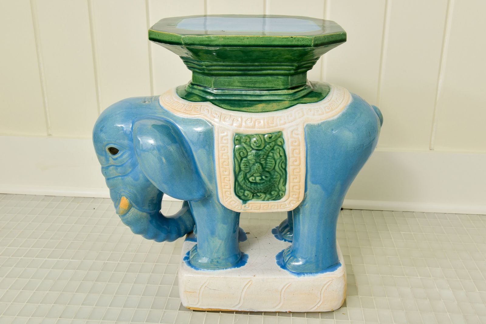 Glazed Ceramic Elephant Garden Stool/Plant Stand/Side Table (1 of 5)