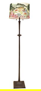 Tom Corbin Signed "Alexandra" Cast Bronze Floor Lamp: Dimensions: 10 1/2" Square (at bottom base) x 68" H Shade: 16" Diam. x 10 1/4" H