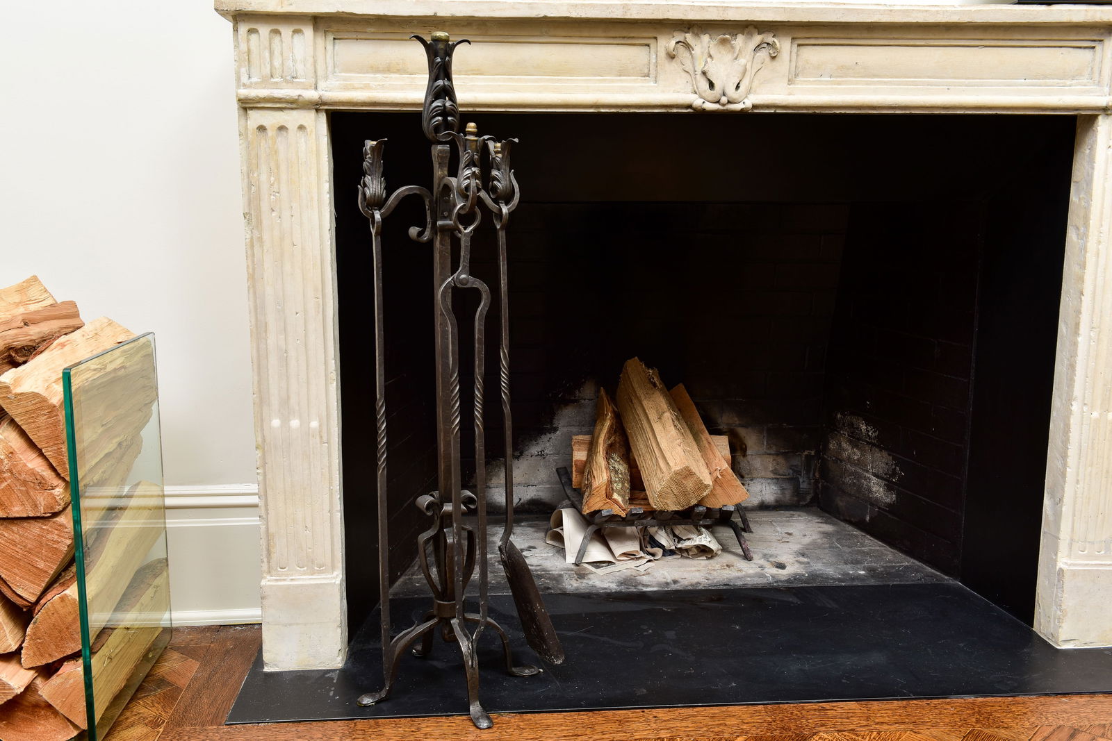 Acanthus Design Three Piece Iron Fireplace Tool Set With Stand (1 of 7)