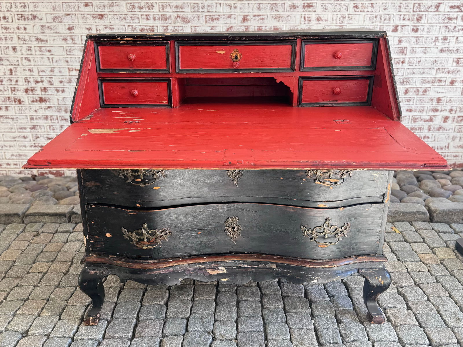 Black Painted Chinoiserie Drop Front Secretary Writing Desk (1 of 18)