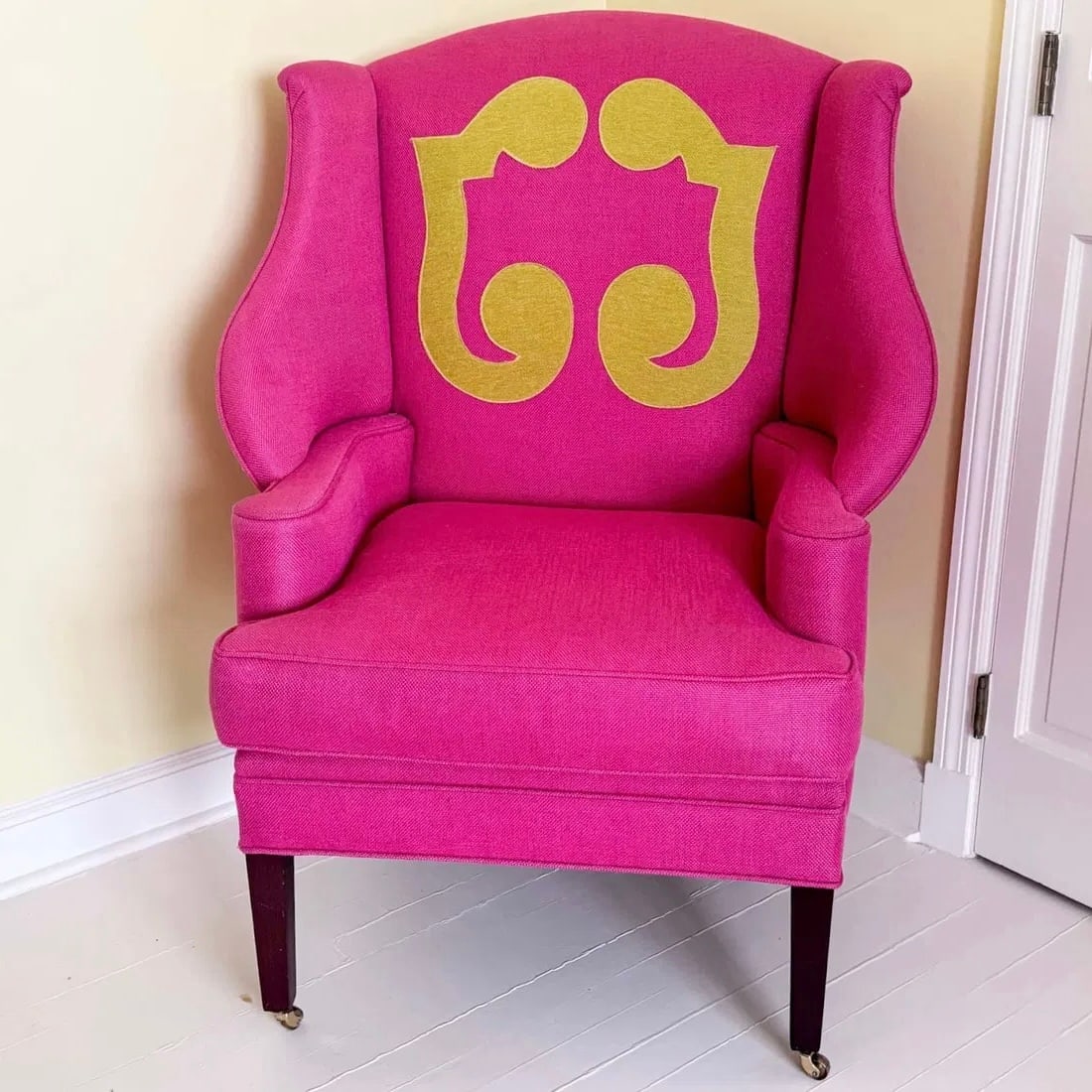 Upholstered Wingback Chair With Appliqué (2 of 2): Dimensions: 33” W x 32” D x 42” H- Floor to seat: 20”H