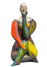 Roger Capron (French, 1922-2006) Enameled Ceramic Sculpture Of A Seated Woman