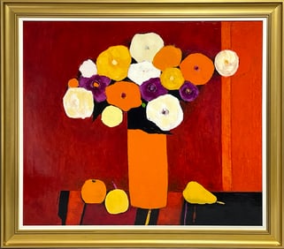 Still Life On Red Oil On Canvas