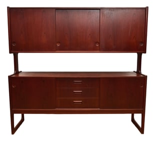 Hans Wegner Style Danish 1960s Double-Decker Teak Modern Serving Cabinet Credenza
