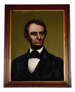 William Matthew Prior (American, 1806-1876) Portrait Of Abraham Lincoln Reverse Painting On Glass: William Matthew Prior American folk artist known for his portraits, particularly of families and children. He was born in 1806 in Bath, Maine, and died in 1873 in East Boston. About 1,500 portraits ar