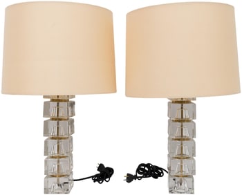 Pair Of MCM Carl Fagerlund Crystal Block Lamps