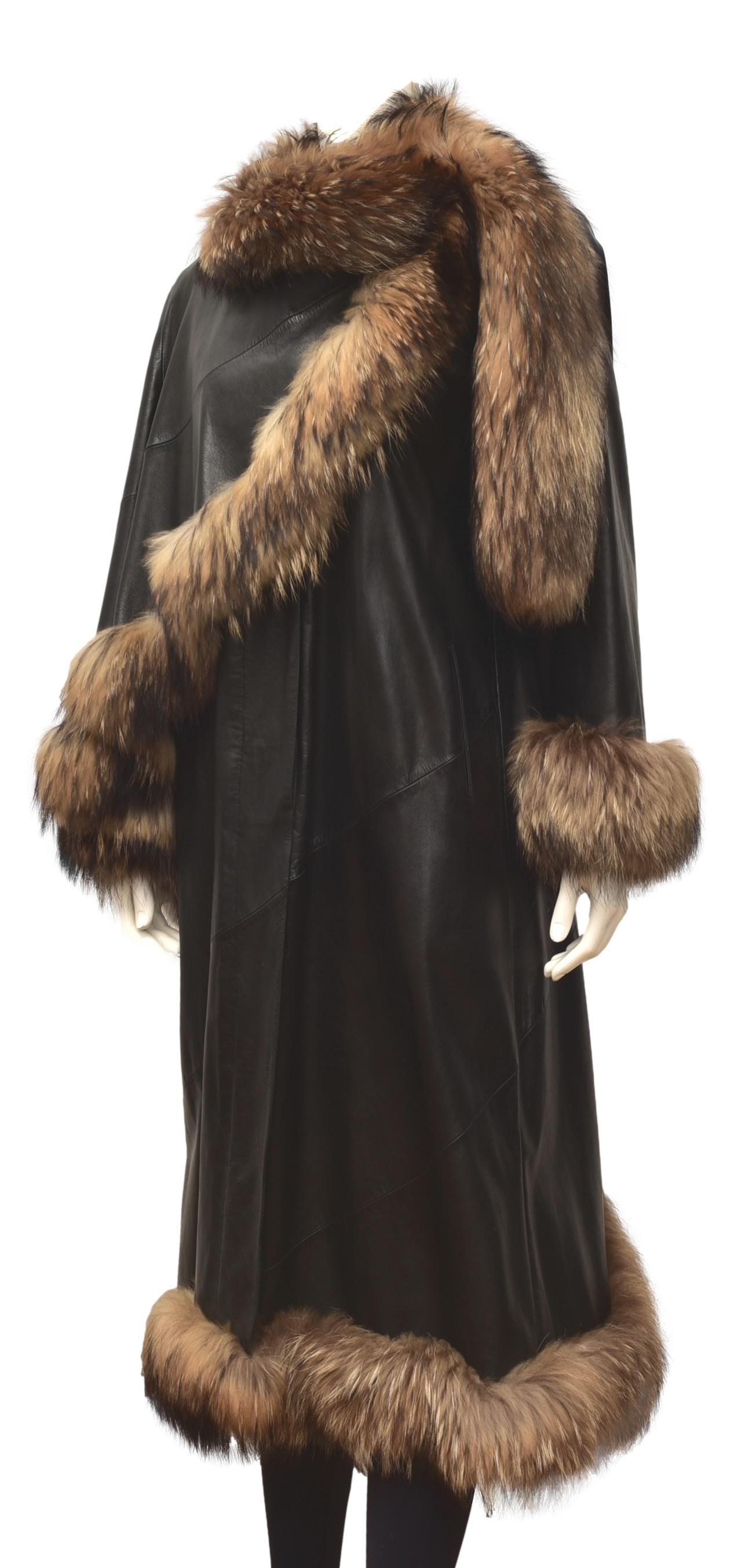 Beltrami Italian Leather Coat With Raccoon Trim (1 of 9)