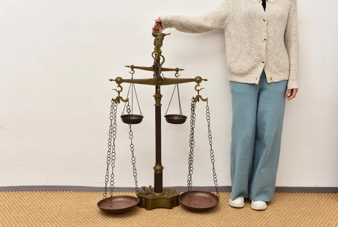 Massive 19th Century Portuguese Brass Bull Head Double Scale with all Original Weights (1 of 15)