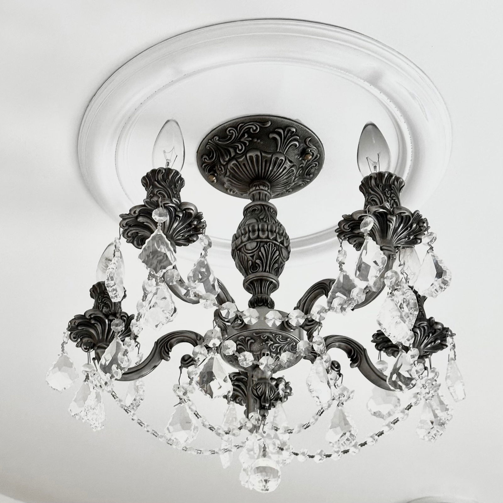 Five Arm Royal Cut Semi Flush Mount Chandelier With Crystal Prisms (1 of 4)