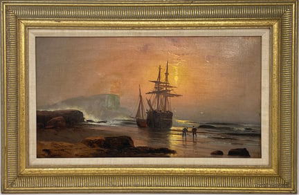 Alfred Thompson Bricher (1837-1908) Oil On Canvas Maritime Scene At Sunset