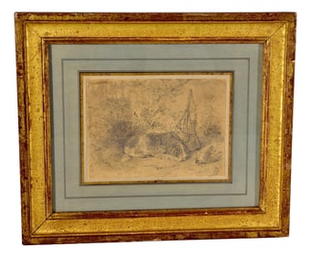 Sir Edwin Henry Landseer (1802-1875) Signed Pencil Drawing Titled "The Faithful Guardian"