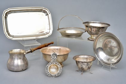Collection of Sterling Silver Bowls, Tray, Tea Strainer, Coffee Pot