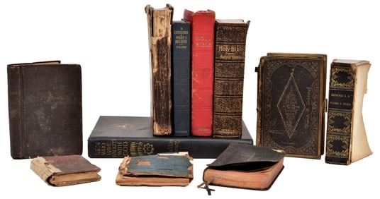 Collection of Antique Religious Books and Holy Bibles