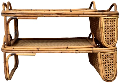 Pair of Bamboo Breakfast Trays With Newspaper Storage and Removable Tray