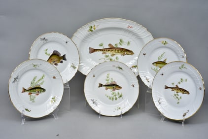 Richard Ginori 'Quenelle' Italian Porcelain Fish Platter and Plates